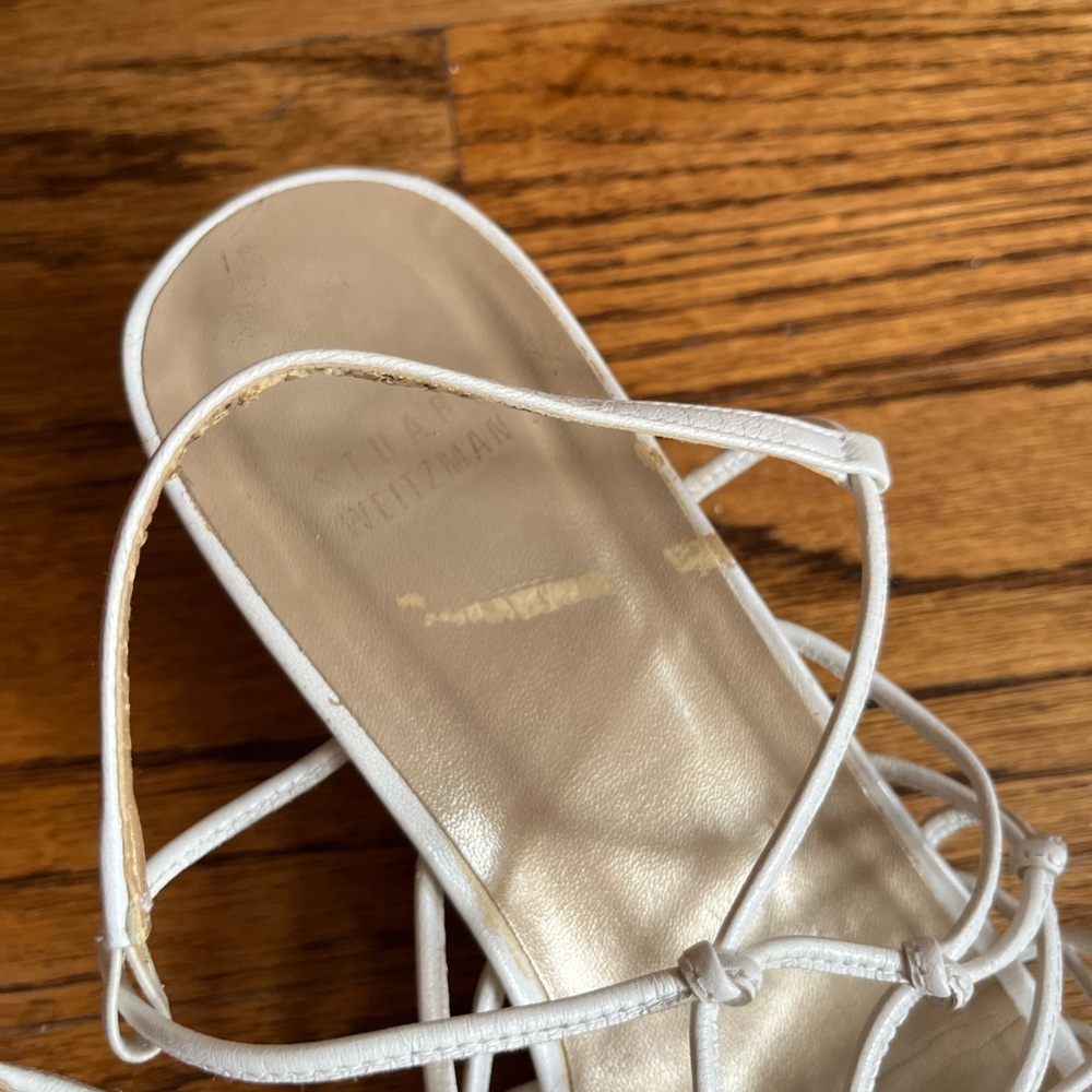 Stuart Weitzman Leather Knotted Cage Sandals, White, 7W - Picture 10 of 10